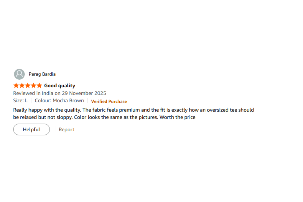 Verified Amazon customer review for TheCottonStrand oversized T-shirt