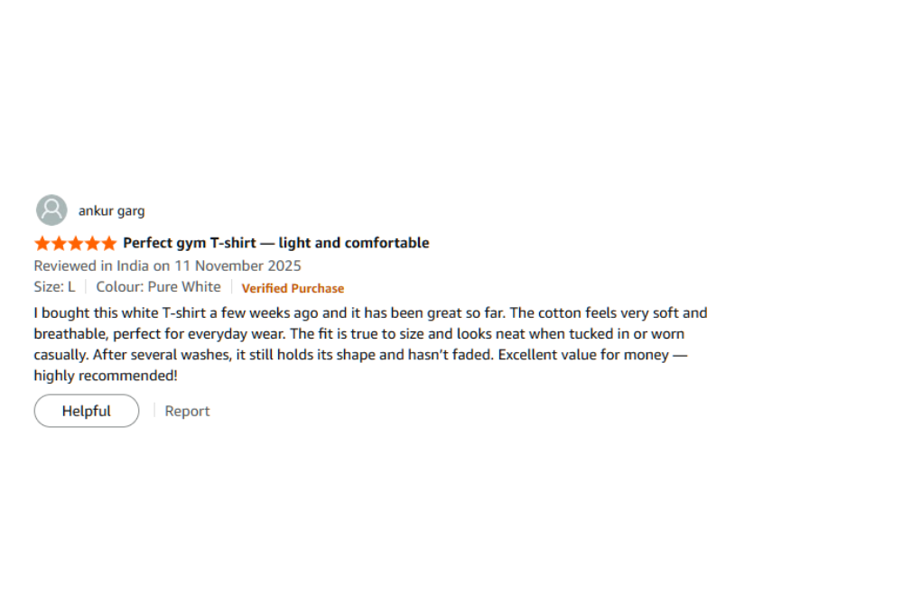 Verified Amazon customer review for TheCottonStrand oversized T-shirt