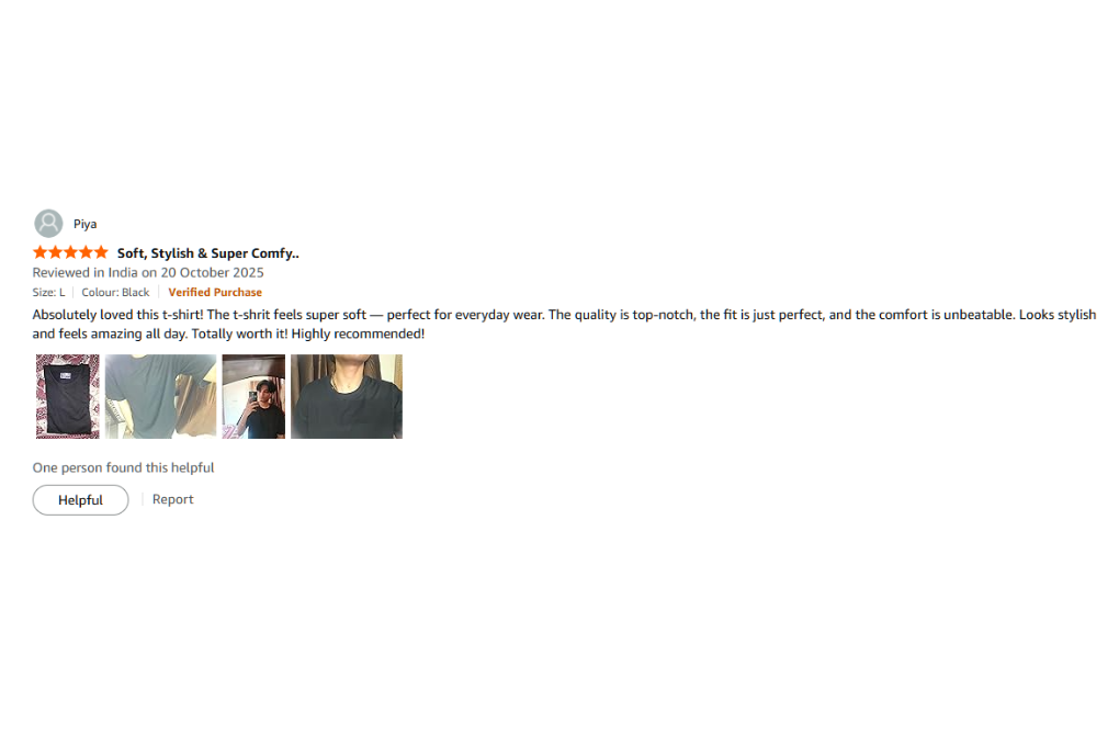 Verified Amazon customer review for TheCottonStrand oversized T-shirt