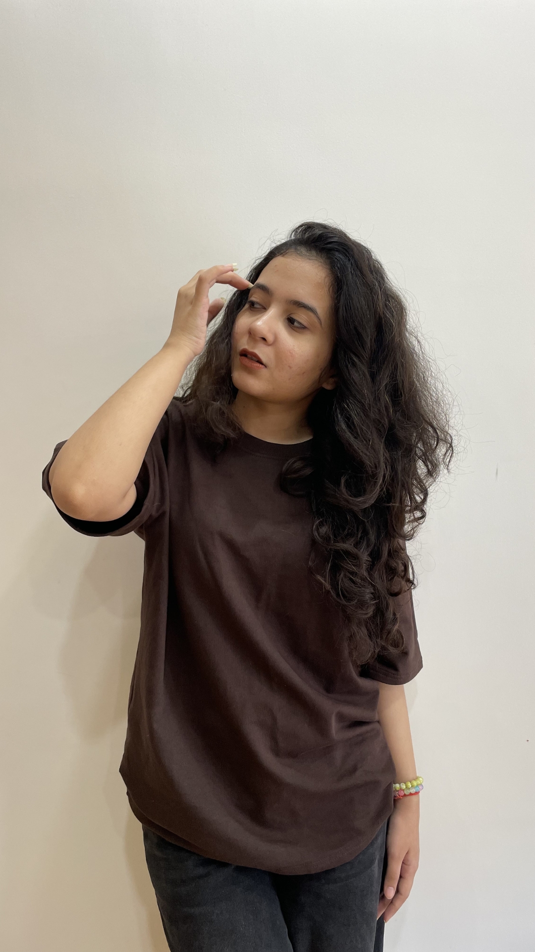 Woman wearing oversized brown t shirt by TheCottonStrand