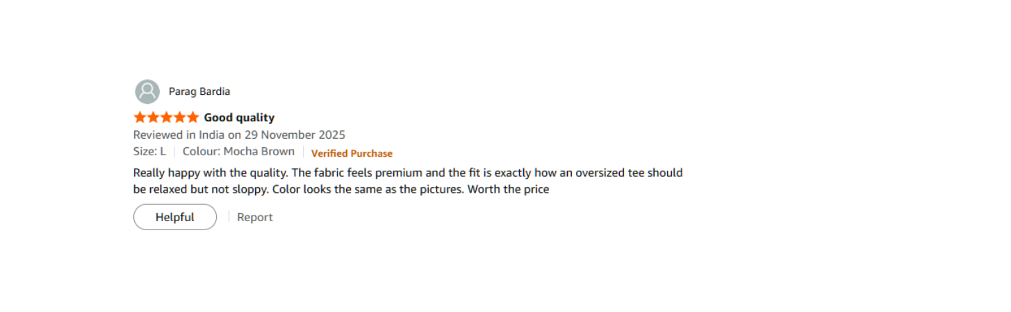 Verified Amazon customer review for TheCottonStrand oversized T-shirt