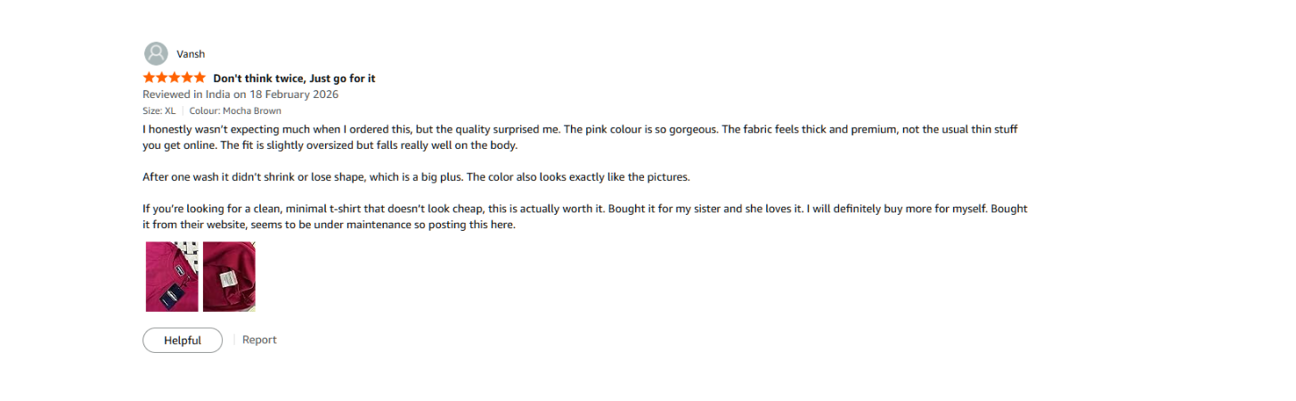 Verified Amazon customer review for TheCottonStrand oversized T-shirt